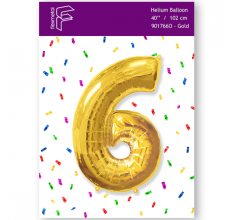 Шарик Цифра 6 Flexmetal золото 40" 100 см. В УПАКОВКЕ