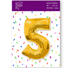 Шарик Цифра 5 Flexmetal золото 40" 100 см. В УПАКОВКЕ