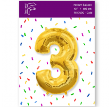 Шарик Цифра 3 Flexmetal золото 40" 100 см. В УПАКОВКЕ