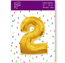 Шарик Цифра 2 Flexmetal золото 40" 100 см. В УПАКОВКЕ