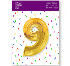 Шарик Цифра 9 Flexmetal золото 40" 100 см. В УПАКОВКЕ