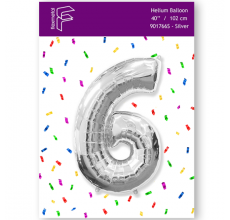 Шарик Цифра 6 Flexmetal серебро 40" 100 см. В УПАКОВКЕ
