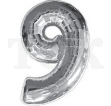 Цифра срібло 85 см. 9 Фігура Фольга Цифра срібло 85 см. 9 Фігура Фольга