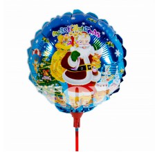 Шар на палочке "Дед мороз" на синем фоне фольга