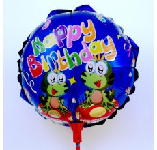 Шар на палочке Happy Bithday с лягушками фольга