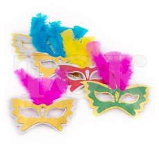 Маска картонная голограмма с перьями Маска картонная голограмма с перьями