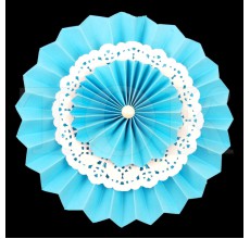 Веер № 0924-61 с жемчугом  30 см. голубой