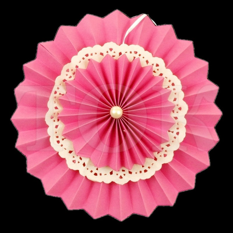 Віяло № 0924-59 з перлами 20 см. рожеве