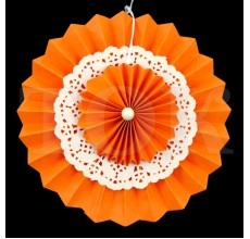 Веер № 0924-63 с жемчугом  41 см. оранжевый