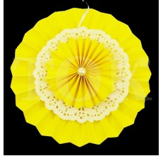 Веер № 0924-61 с жемчугом  30 см. желтый