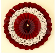 Веер № 0924-63 с жемчугом  41 см. спелая вишня